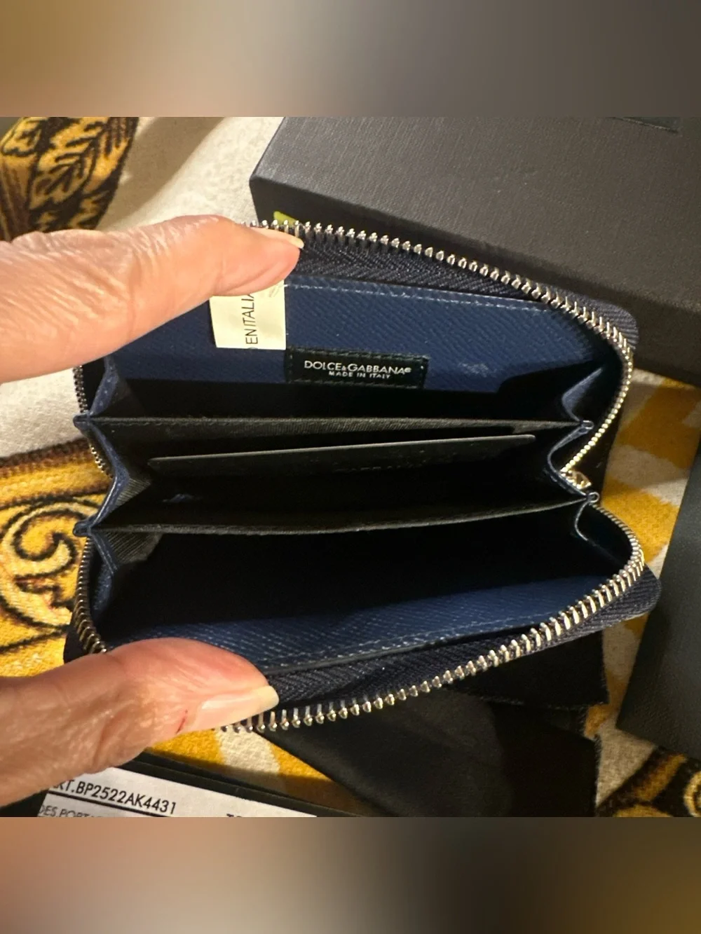 Dolce & Gabbana Navy Calfskin Leather DG Logo Zip Dauphine Wallet NWT